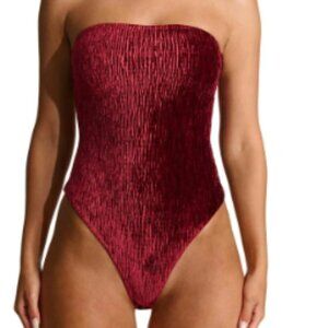 Naked Wardrobe Red Wine Textured Velvet Strapless Bodysuit Womens Small
